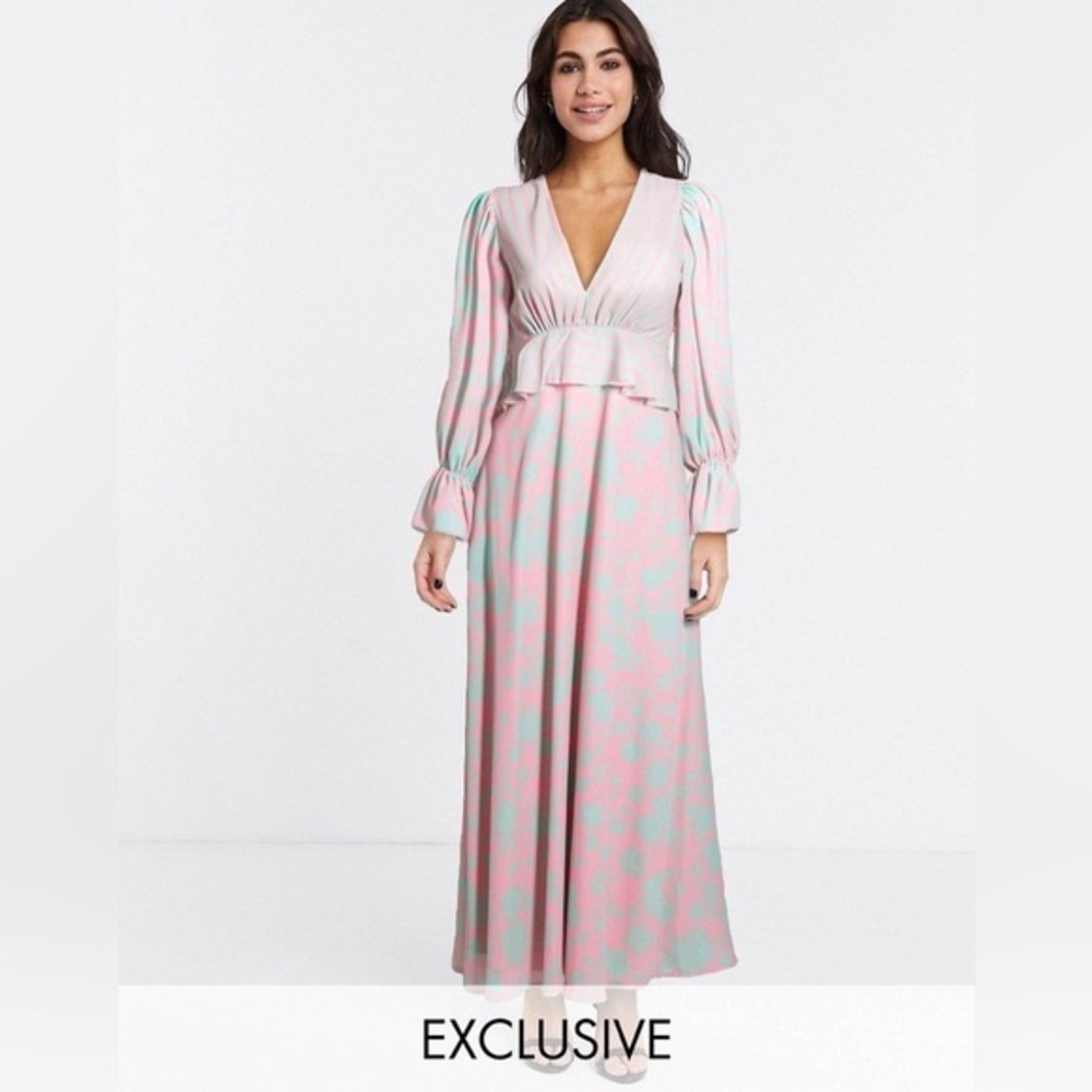 Elegant light Pink and Celeste Maxi Dress